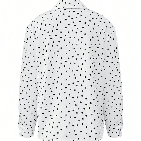 Black And White Elegan t Women's Polka Dot Shirt Blouse With Pocket details - Picture 9 of 11